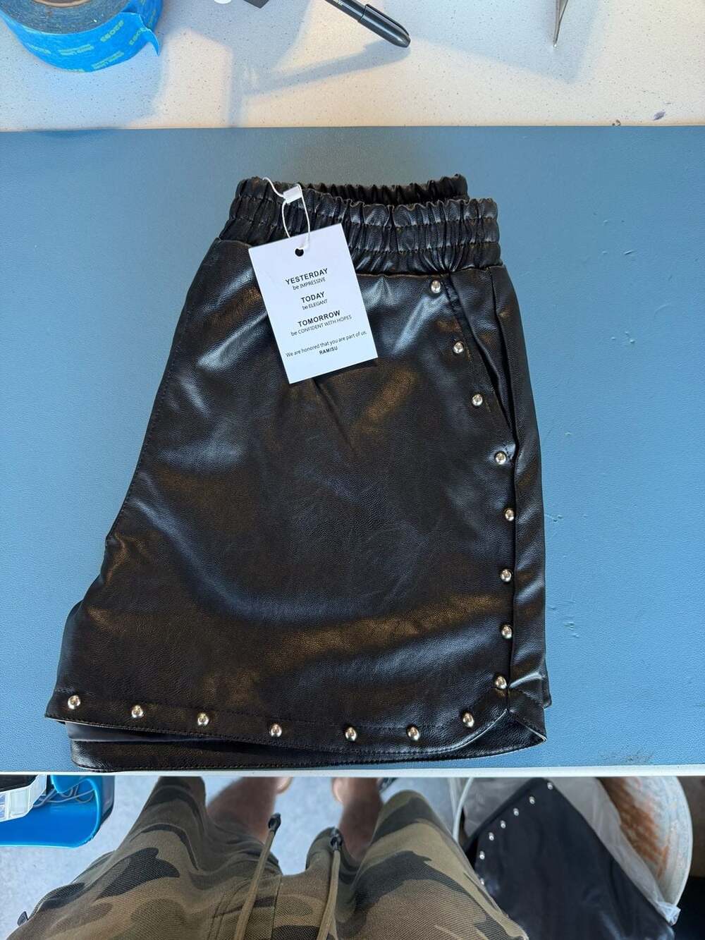 RAMISU Black Faux Leather Studded High Waist Shorts Size S